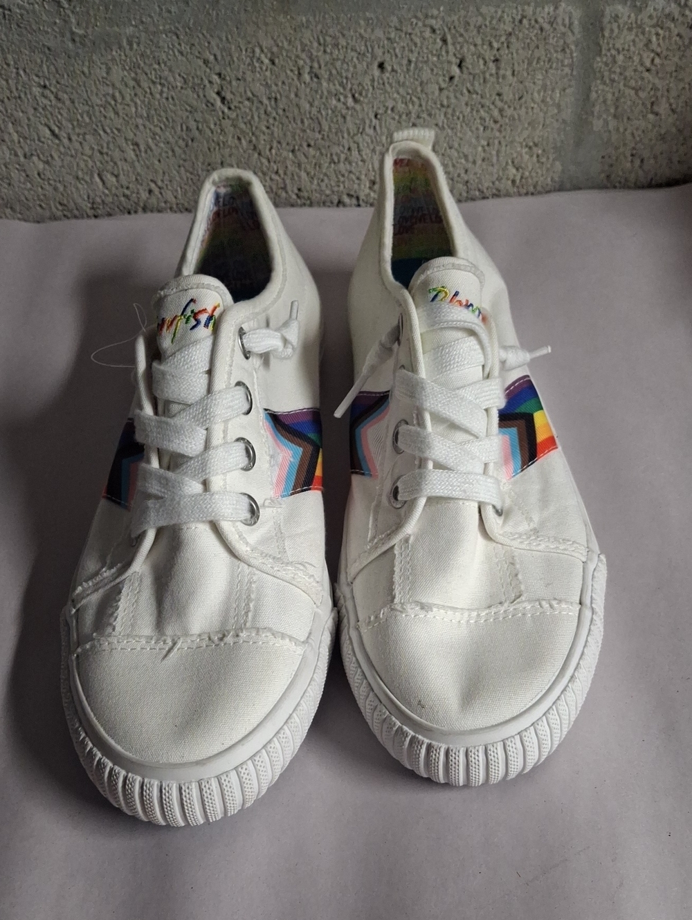 Blowfish Malibu White Canvas Sneakers with Rainbow Star Accent